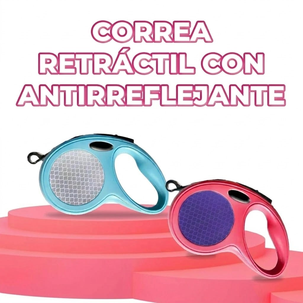 Correa Retráctil Antirreflejante para Perros 3mts Largo