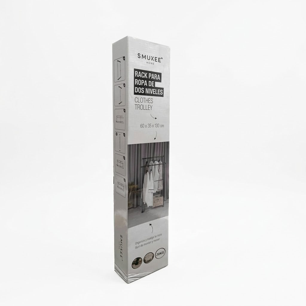 Rack para Ropa de Dos Niveles con Ruedas – Perchero Metálico 20kg