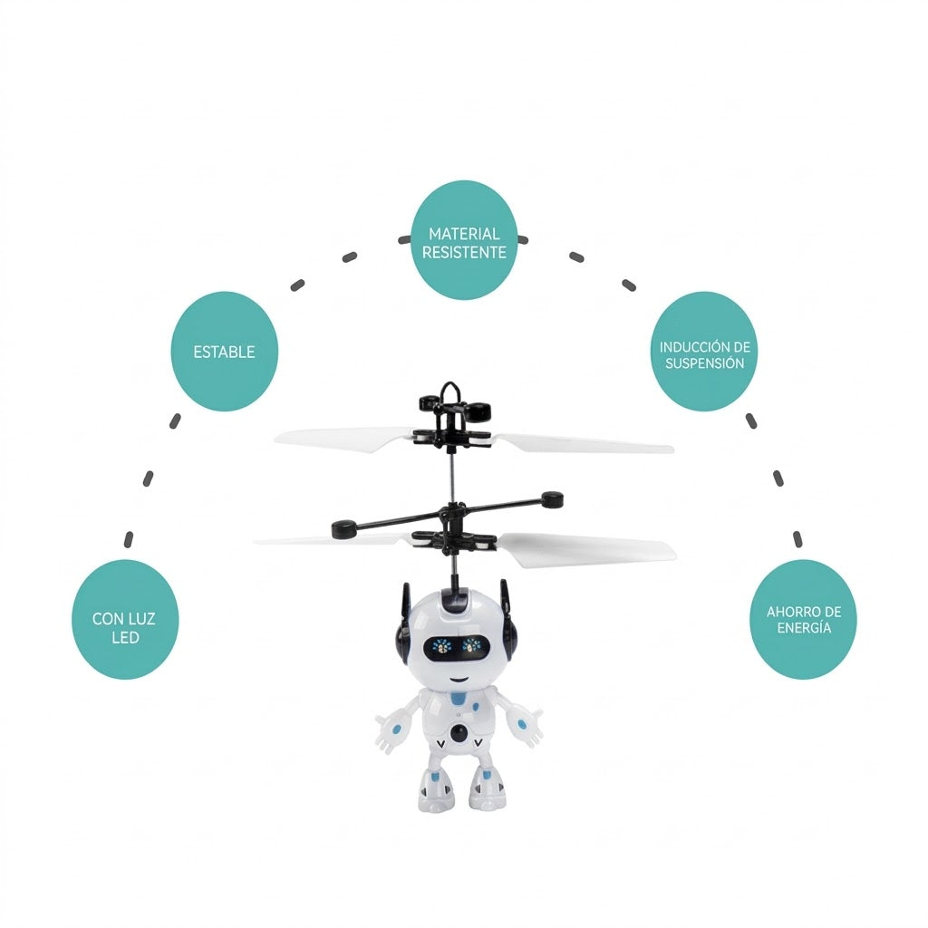 Robot Helicóptero Volador con Luz LED y Sensor de Proximidad — Control por Palma