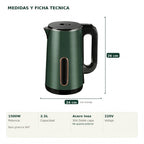 Tetera Eléctrica Doble Capa 2.5L | Acero Inox 304 | 1500W Base Giratoria 360°