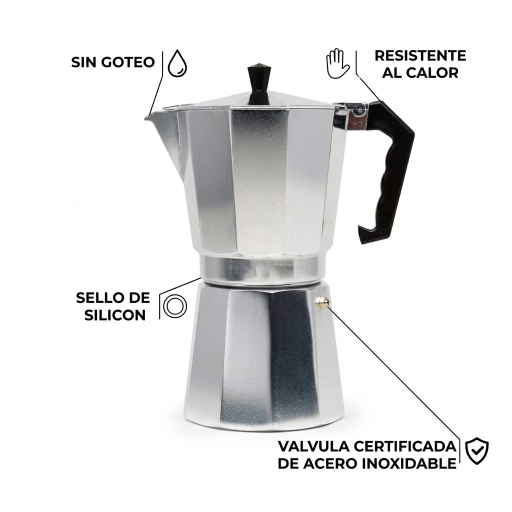 Cafetera Italiana 300ml | Aluminio con Válvula Inoxidable