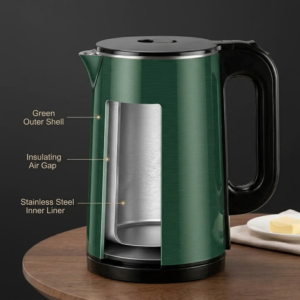 Tetera Eléctrica Doble Capa 2.5L | Acero Inox 304 | 1500W Base Giratoria 360°