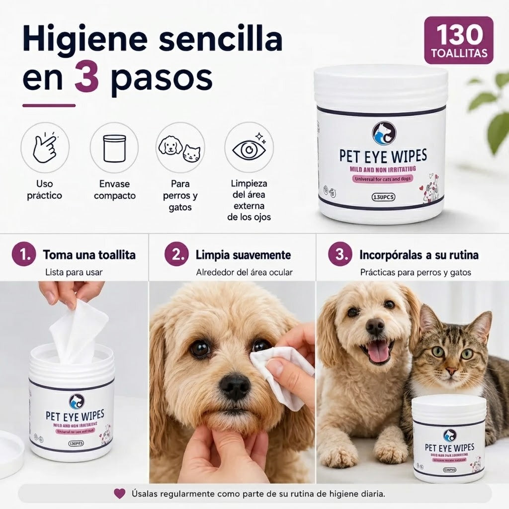 Toallitas para Ojos de Mascotas 130 pzas | Perros y Gatos