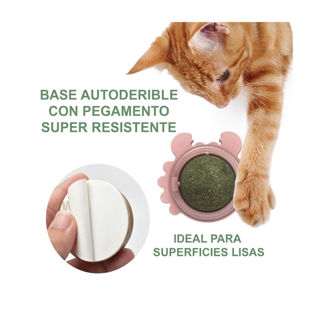 Bola de Catnip Giratoria para Gatos – Base Autoadherible Colores Surtidos