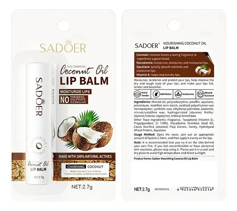 Bálsamo Labial Orgánico SADOER de Coco – Hidratación Natural 2.7g
