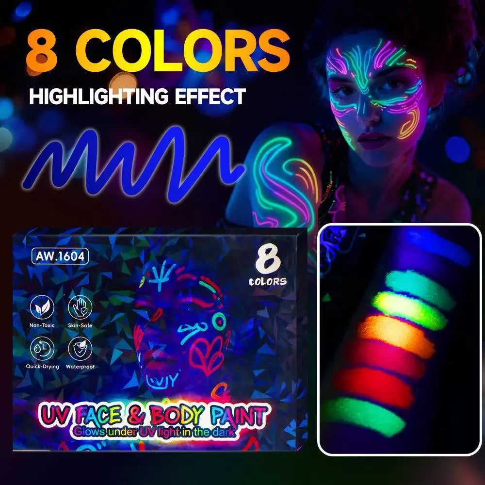 Plumones Corporales UV, Neón, Fluorescentes de 8 o 12 piezas