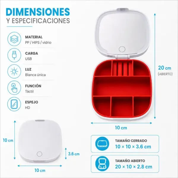 Organizador Joyero con 7 Espacios y Luz LED – Estuche para Joyas y Accesorios