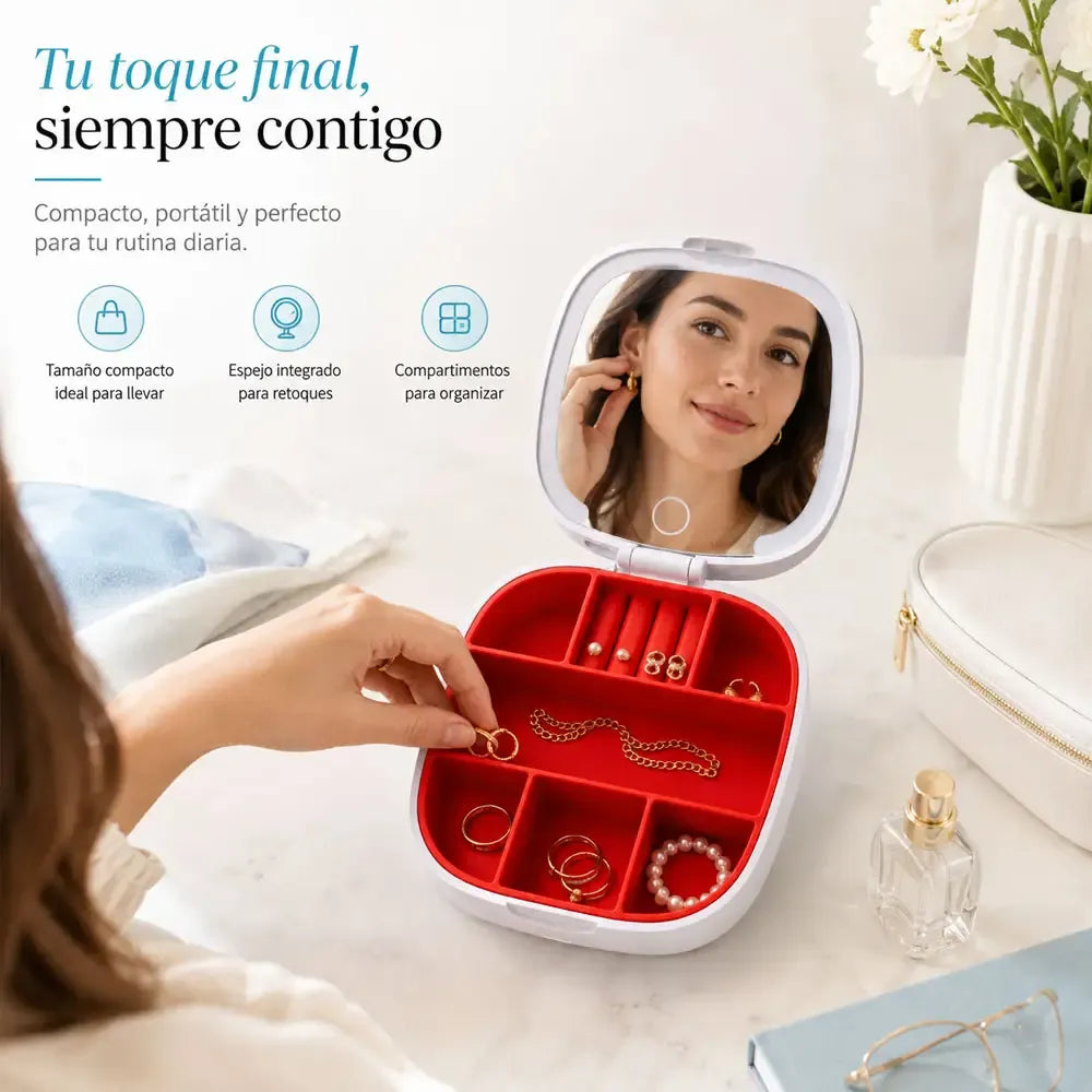 Organizador Joyero con 7 Espacios y Luz LED – Estuche para Joyas y Accesorios