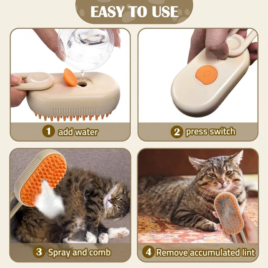 Cepillo de Vapor para Mascotas con Mango Giratorio | Recargable USB