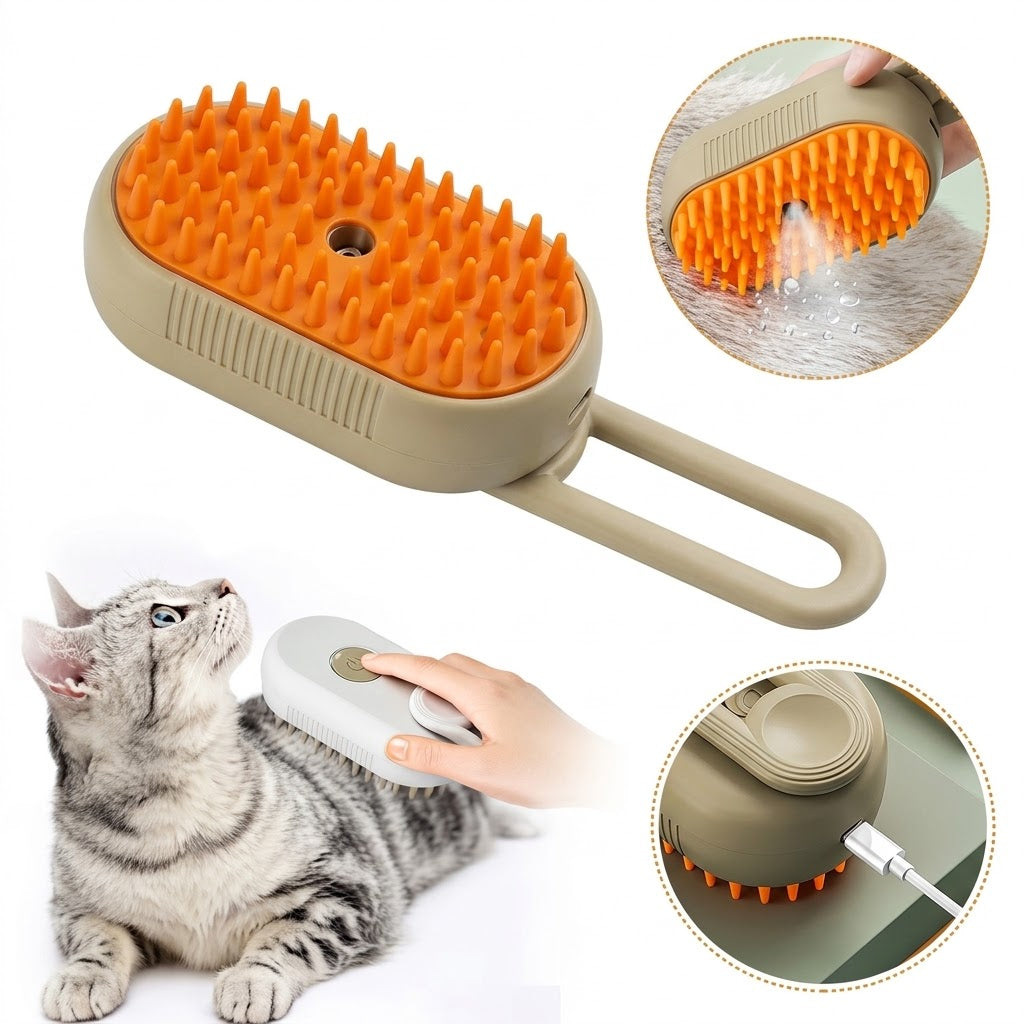 Cepillo de Vapor para Mascotas con Mango Giratorio | Recargable USB