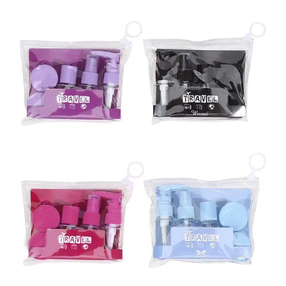 Kit de Viaje 3 Botellas Dispensadoras 30ml + 2 Mini Frascos y Espátula